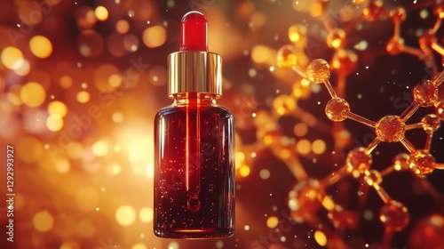 Golden Serum Bottle with Astaxanthin and Collagen Complex Background photo