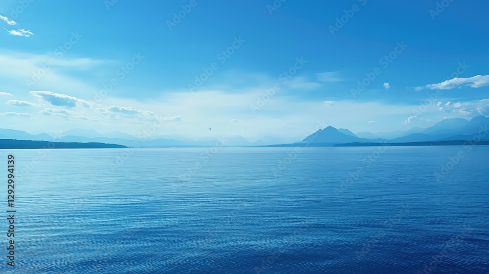 Calm blue sea with an island in the distance Calm blue sea with an island in the distance