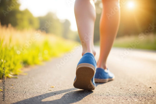 person walking on a road with their feet in the air
