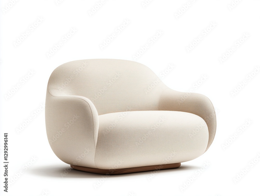 Modern Minimalist White Lounge Chair with Soft Curved Design Isolated on White Background Modern Minimalist White Lounge Chair with Soft Curved Design Isolated on White Background