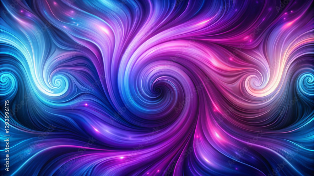 Obraz premium Abstract swirls, vibrant colors, fluid motion, cosmic patterns, neon blue and purple, psychedelic art, fractal design, digital painting, iridescent textures, dynamic curves, energy flow, dreamlike