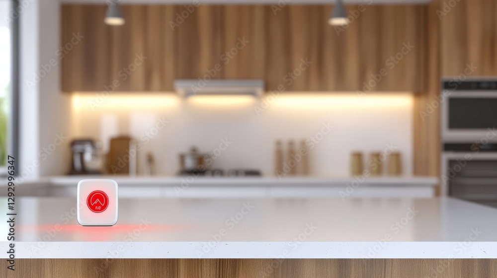 Carbon monoxide alert in a bright, spacious kitchen with wood accents. Featuring protection and vigilance Carbon monoxide alert in a bright, spacious kitchen with wood accents. Featuring protection and vigilance