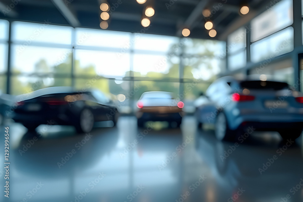 Blurred View of Luxury Vehicles in a Modern Showroom with Natural Light through Large Windows Blurred View of Luxury Vehicles in a Modern Showroom with Natural Light through Large Windows