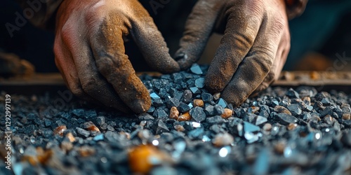 Miner examining raw diamonds in gloved hands
