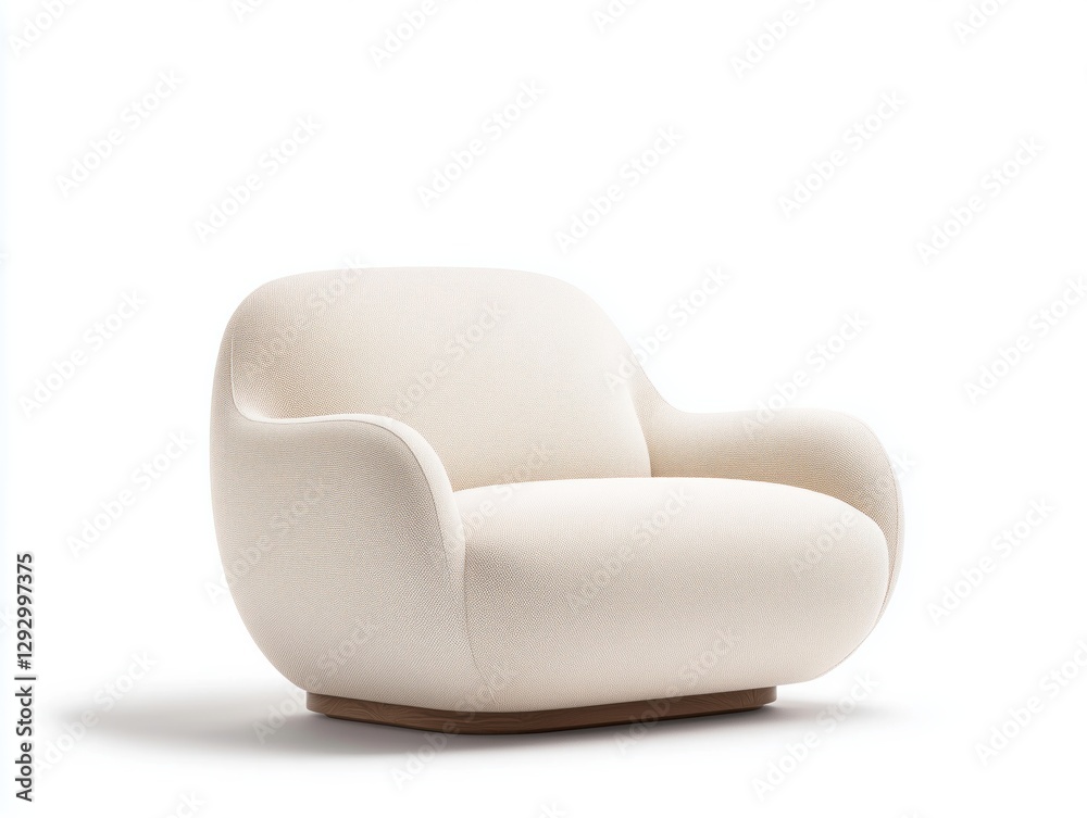 Modern Minimalist White Lounge Chair with Soft Curved Design Isolated on White Background Modern Minimalist White Lounge Chair with Soft Curved Design Isolated on White Background