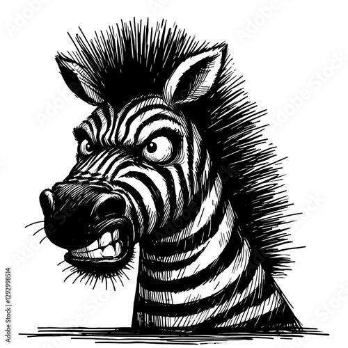 Zebra angry line art drawing ink sketch vector hand drawn illustration background