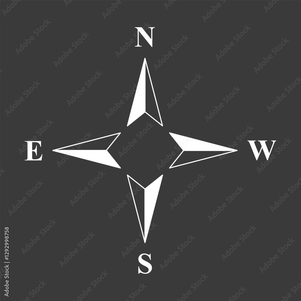 Compass, compass rose, navigation icon. Vector compass icons of north, south, east and west direction, flat design symbol Compass, compass rose, navigation icon. Vector compass icons of north, south, east and west direction, flat design symbol