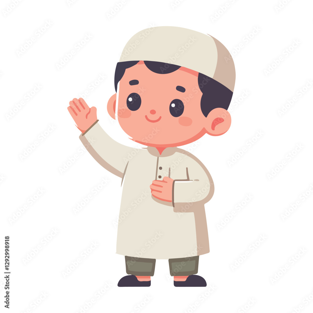 Muslim little boy standing and greeting the happy month of Ramadan