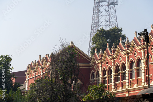 Historic Red Brick Building with Gothic Elements