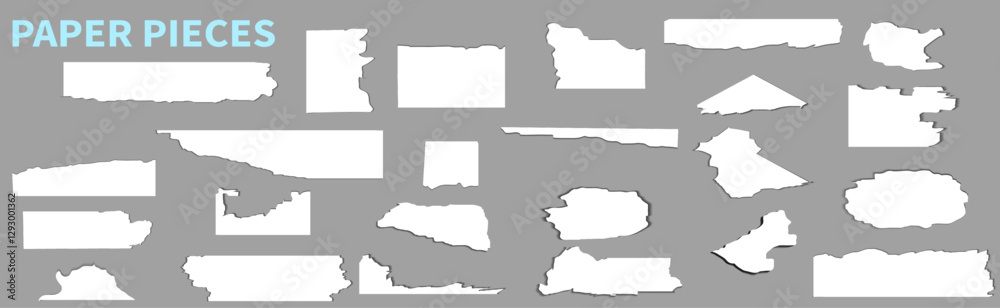 Torn paper set. Paper pieces isolated. Ripped paper strips. Torn sheets of paper
Torn paper set. Paper pieces isolated. Ripped paper strips. Torn sheets of paper