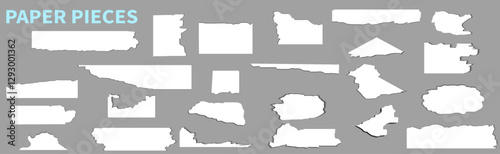 Torn paper set. Paper pieces isolated. Ripped paper strips. Torn sheets of paper

