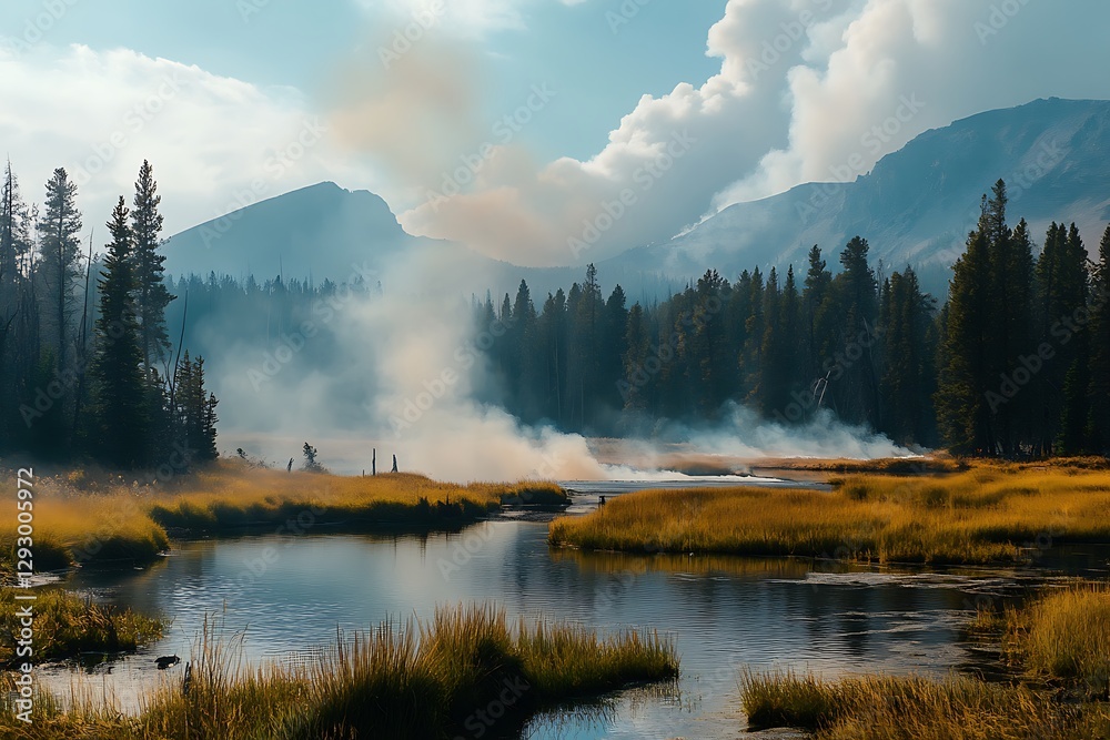 Fototapeta premium Forest fire in Yellowstone National Park, Wyoming, United States of America