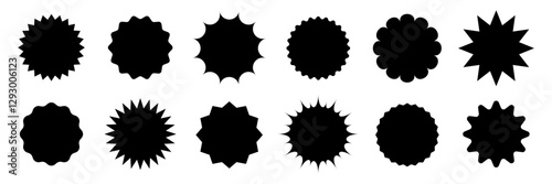 Star round sticker tag icon shape pack. Circle starburst label shape for promo, sale, price offer badge sticker. Round tag shape vector icon. Sale, promo label color design. Vector illustration