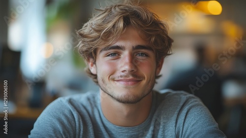 Wallpaper Mural Portrait of a Smiling Young Man with Blonde Curly Hair Torontodigital.ca