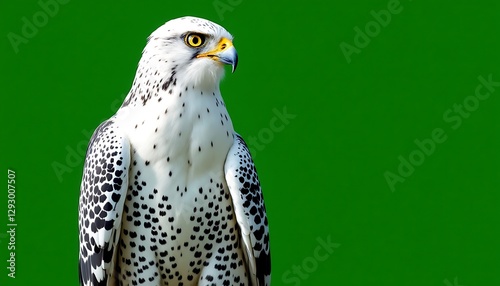 Majestic Gyrfalcon: A Striking Portrait Against Emerald