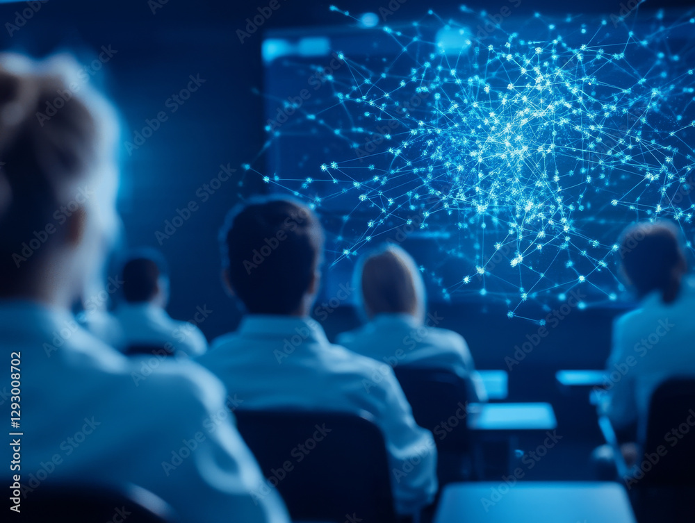 Obraz premium Innovative presentation of digital network in conference setting