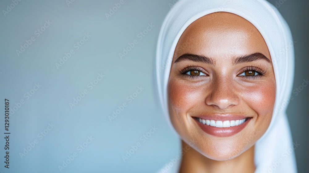 Woman smiling, close-up portrait, soft light, indoor setting. Possible use stock photo for beauty, fashion Woman smiling, close-up portrait, soft light, indoor setting. Possible use stock photo for beauty, fashion