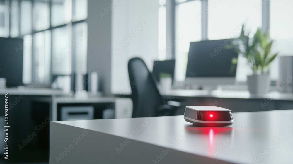 Carbon monoxide alert in an office space with natural lighting. Featuring safety and alertness