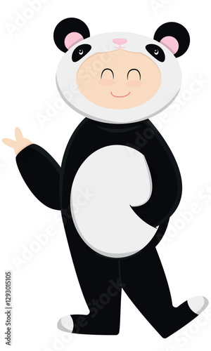 kid in panda kigurumi pajamas, cute baby vector illustration in flat style, character