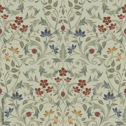 Retro pattern. Floral classic ornament. Seamless floral pattern.