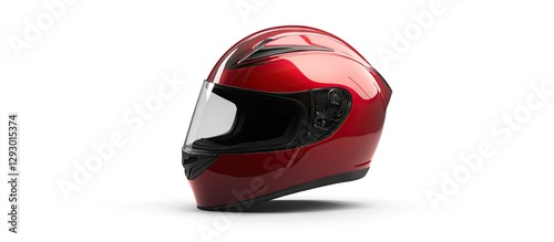 Wallpaper Mural Red motorcycle helmet with a glossy finish positioned to the left against a white background showcasing its sleek design and visor clarity. Torontodigital.ca