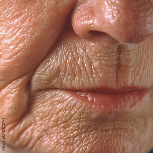 Close-up wrinkled elderly woman's face
