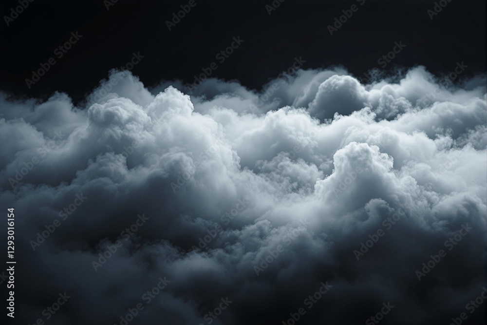 Obraz premium Dense clouds illuminated with soft light against a dark background.