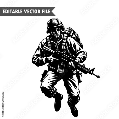 american army player, army vector Silhouette