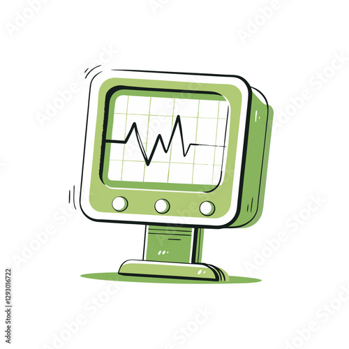 Vector illustration of a heart rate monitor displaying an ECG waveform, symbolizing medical technology, healthcare, and patient monitoring. Simple and modern design.