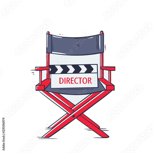 Vector illustration of a director's chair with a clapperboard, symbolizing filmmaking, cinema, and movie production. Simple and stylish design.