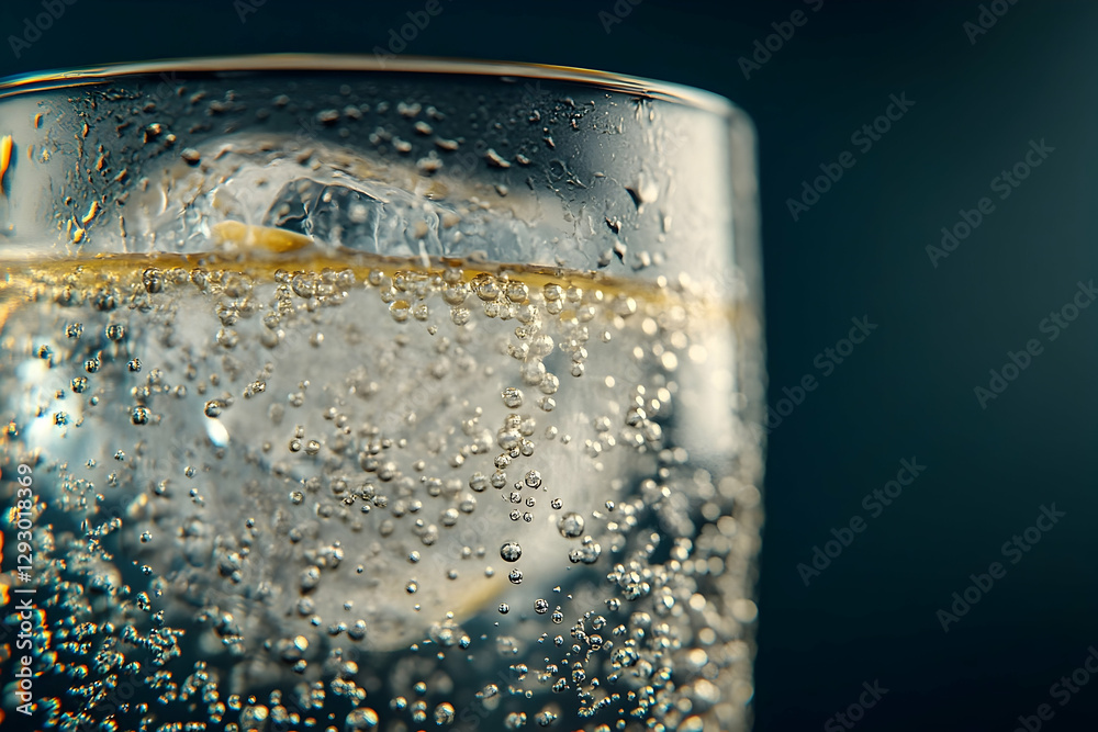 Refreshing Effervescence, A Close-Up of Sparkling Water with Lemon and Ice Refreshing Effervescence, A Close-Up of Sparkling Water with Lemon and Ice