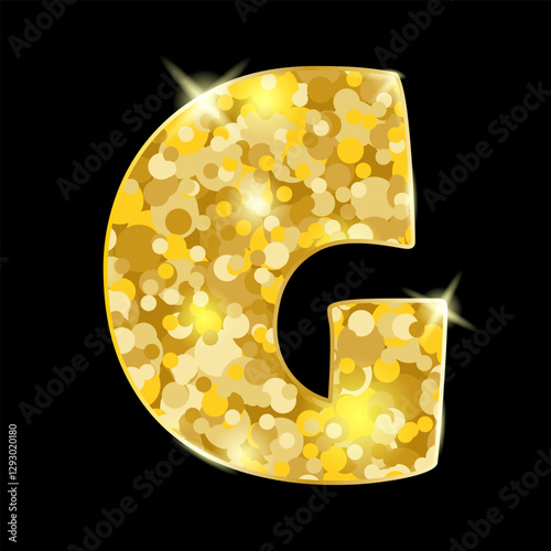 Gold glitter letter G. Vector illustration.