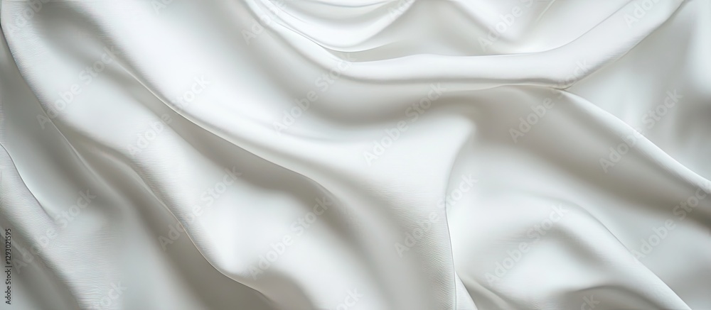 Fototapeta premium Elegant white silk fabric draped smoothly with gentle folds and shadows creating a luxurious and soft texture, ideal for sophisticated designs.