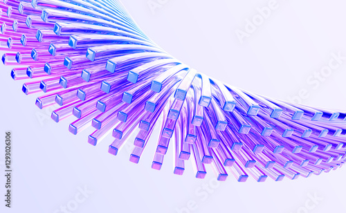 Fototapeta Naklejka Na Ścianę i Meble -  Abstract 3d background with glass wave speed motion effect of rows square lines. Holographic gradient light curve shape pattern. Futuristic architecture design, render tech banner. 3D illustration