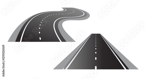 Set of roads and road bends. Vector illustrations