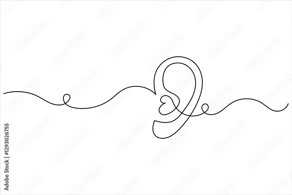 Ear one line drawing and isolated continuous outline vector illustration icon Ear one line drawing and isolated continuous outline vector illustration icon