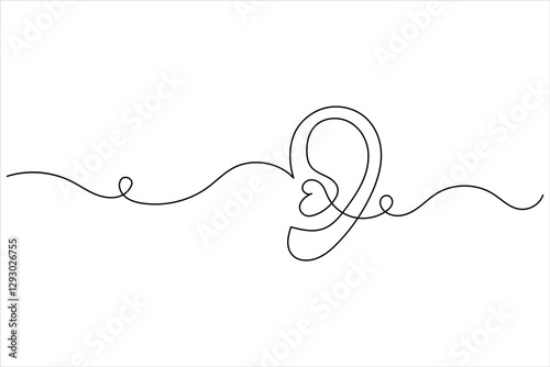 Ear one line drawing and isolated continuous outline vector illustration icon
