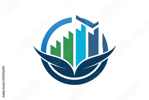 This logo showcases growth bars rising from green leaves, symbolizing eco-friendly development and progress, Create a logo that conveys the essence of accounting with a clean and simple design