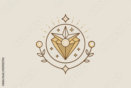 A stylish emblem design showcases a handcrafted jewelry concept with geometric shapes and elegant accents, Create a minimalist emblem for a handmade jewelry e-commerce business