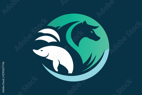 A creative logo featuring a dolphin, a dog, and ocean waves symbolizes animal welfare and environmental care, Create a minimalist logo design for a charity organization protecting endangered wildlife