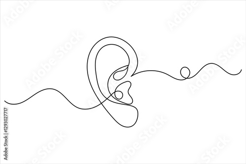 Ear one line drawing and isolated continuous outline vector illustration icon