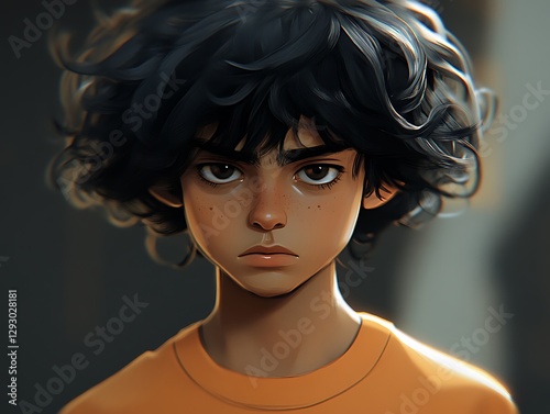 Boy's serious portrait, dark background