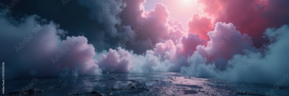 Fototapeta premium Dense dark smoky floor contrasted by billowing white fog above , billowing, background