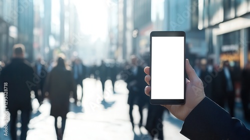 Wallpaper Mural Blank Smartphone Screen in City Crowd Background Torontodigital.ca