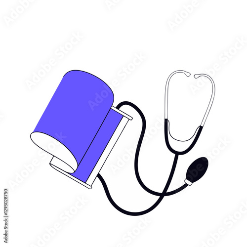 A vector illustration of a blood pressure monitor with a stethoscope, symbolizing healthcare, medical diagnostics, heart health, hypertension monitoring, and patient care.
