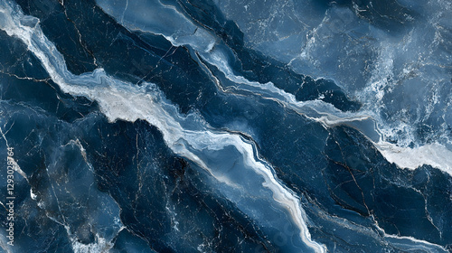 blue marble with swirling white veins and a luxurious texture 