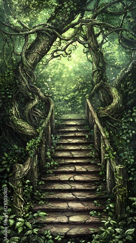 Stone Steps Leading Through a Lush Green Forest