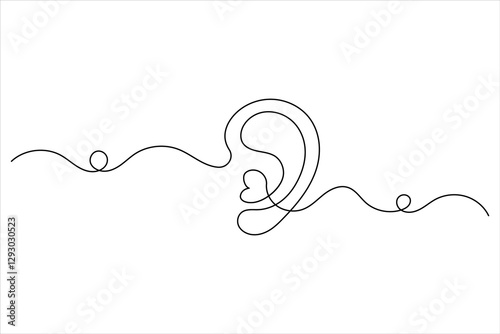 Ear one line drawing and isolated continuous outline vector illustration icon