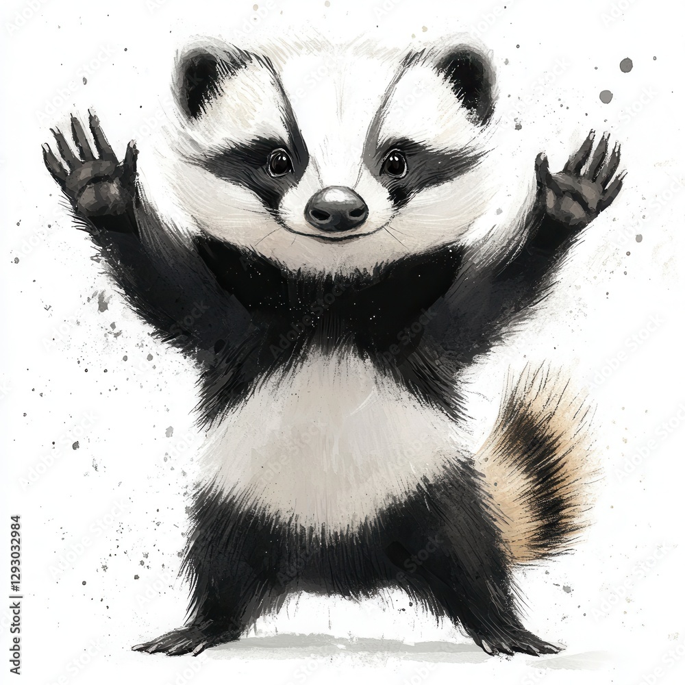 Fototapeta premium Cartoon Mammal Illustration With Uplifted Paws