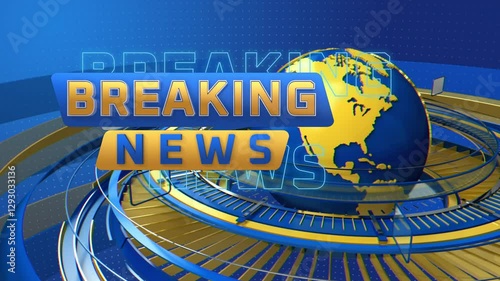 ABSTRACT BLUE AND YELLOW BREAKING NEWS NEWS BACKGROUND WITH ROTATING EARTH LOOP